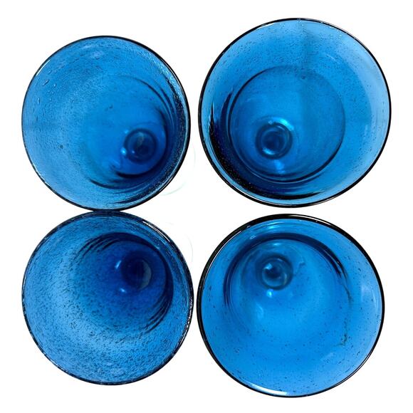 Tabletops Unlimited Corsica Hand-Blown Blue Seeded Chalice Water Goblets-Set 4 - Picture 3 of 6